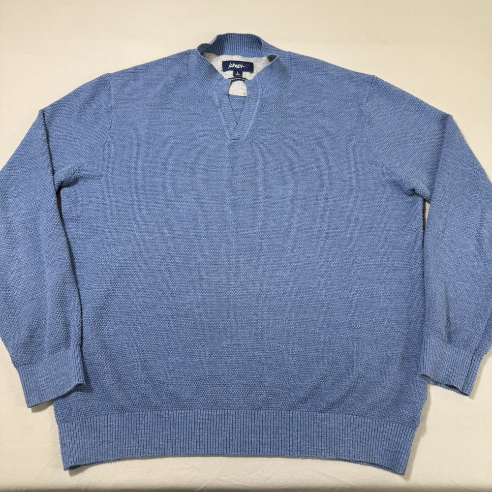 Johnnie-O Belmore Split V-Neck‎ Knit Sweater Mens Large Laguna Blue Pullover